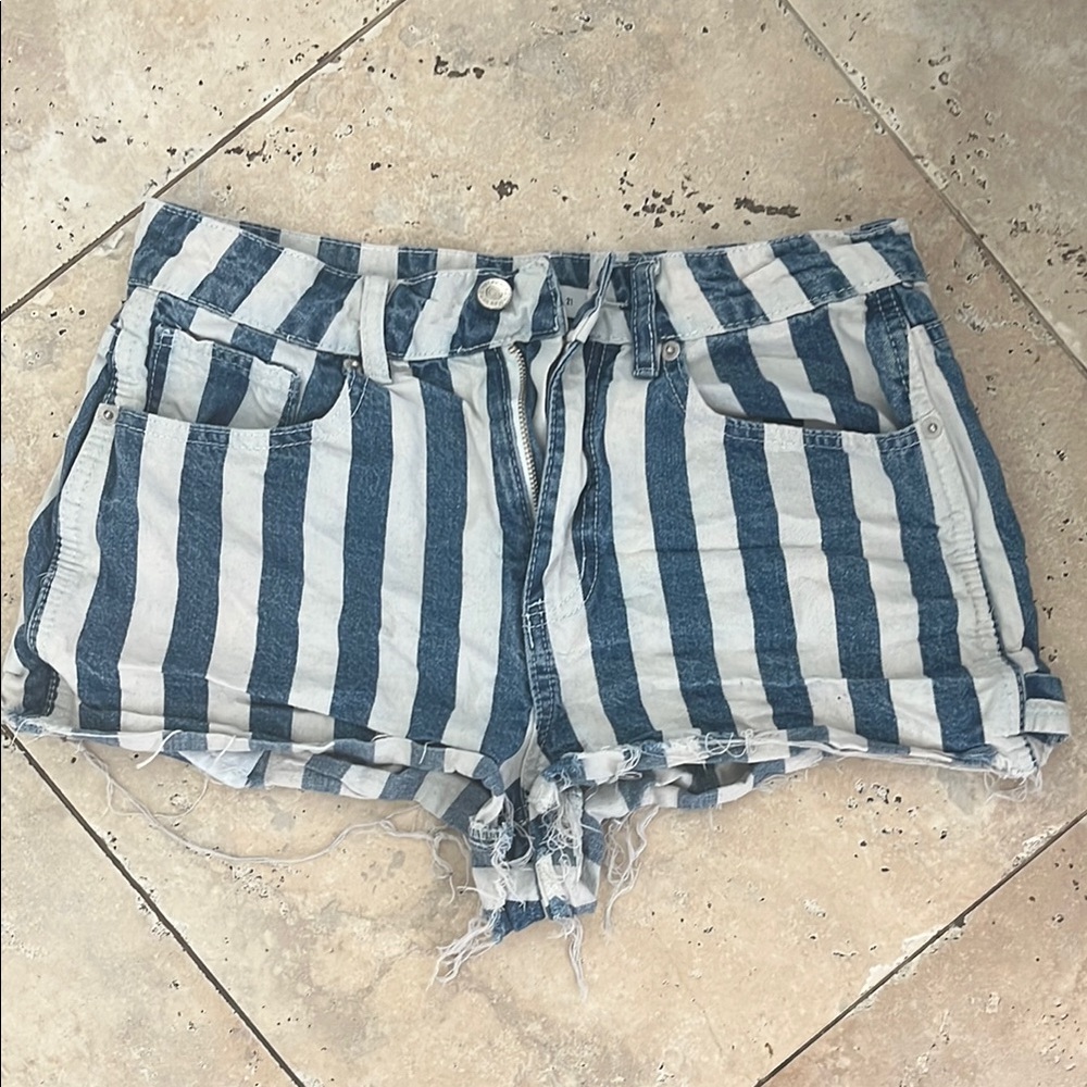 Striped Blue and White Women Shorts